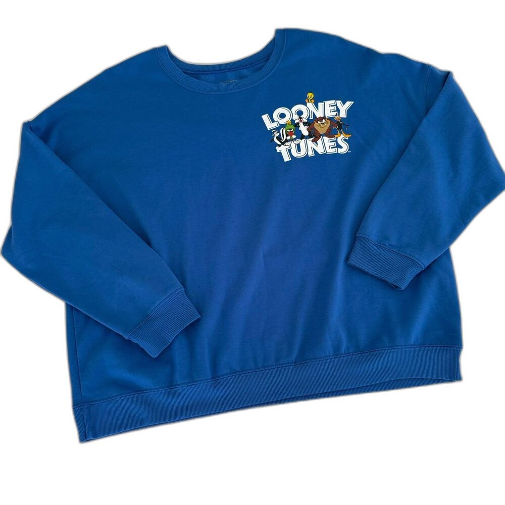 Looney Tunes Crew Neck Sweatshirt Women's XXL Blue Plus Size Front Back Graphic